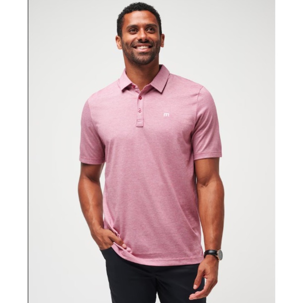 Travis Mathew Short Sleeve Zinna Heather Cardinal Red Golf Polo Shirt Size Large
